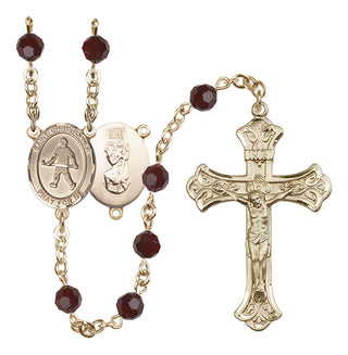 14 Karat Gold-Filled 6mm Austrian Crystal Saint Christopher / Field Hockey Rosary in Garnet