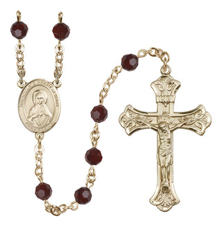 14 Karat Gold-Filled 6mm Austrian Crystal Immaculate Heart of Mary Rosary in Garnet