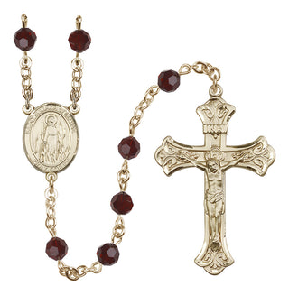 14 Karat Gold-Filled 6mm Austrian Crystal Saint Juliana of Cumae Rosary in Garnet