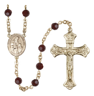 14 Karat Gold-Filled 6mm Austrian Crystal Saint Margaret of Scotland Rosary in Garnet