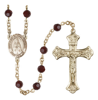 14 Karat Gold-Filled 6mm Austrian Crystal Our Lady of Rosa Mystica Rosary in Garnet