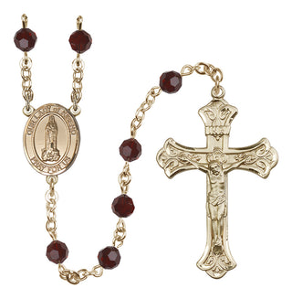 14 Karat Gold-Filled 6mm Austrian Crystal Our Lady of Kibeho Rosary in Garnet