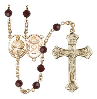 14 Karat Gold-Filled 6mm Austrian Crystal Pope Francis Rosary in Garnet