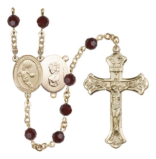 14 Karat Gold-Filled 6mm Austrian Crystal Saint Christopher/Basketball Rosary in Garnet