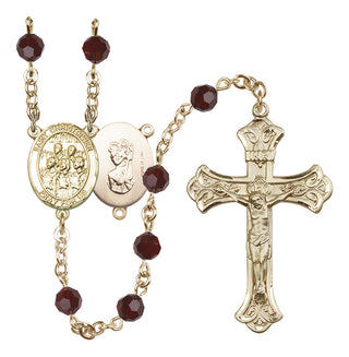 14 Karat Gold-Filled 6mm Austrian Crystal Saint Christopher / Choir Rosary in Garnet