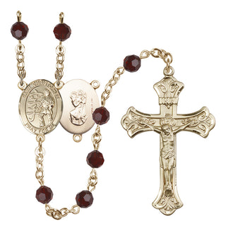 14 Karat Gold-Filled 6mm Austrian Crystal Saint Christopher / Karate Rosary in Garnet