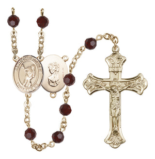 14 Karat Gold-Filled 6mm Austrian Crystal Saint Christopher/Lacrosse Rosary in Garnet