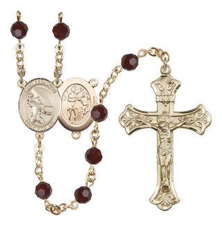14 Karat Gold-Filled 6mm Austrian Crystal Saint Sebastian / Football Rosary in Garnet