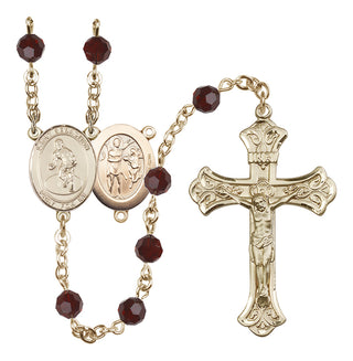 14 Karat Gold-Filled 6mm Austrian Crystal Saint Sebastian/Wrestling Rosary in Garnet