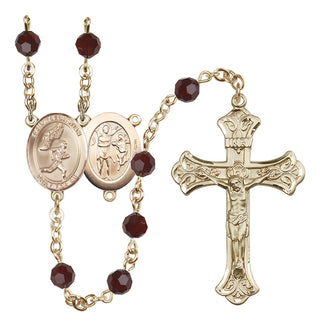14 Karat Gold-Filled 6mm Austrian Crystal Saint Sebastian /Track&Field-Men Rosary in Garnet