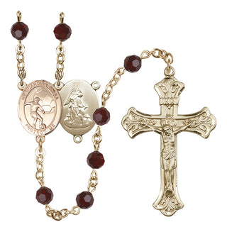 14 Karat Gold-Filled 6mm Austrian Crystal Guardian Angel/Soccer Rosary in Garnet