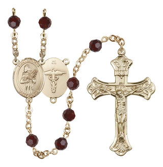 14 Karat Gold 6mm Austrian Crystal Saint Agatha / Nurse Rosary in Garnet