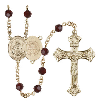 14 Karat Gold 6mm Austrian Crystal Saint Benedict Rosary in Garnet