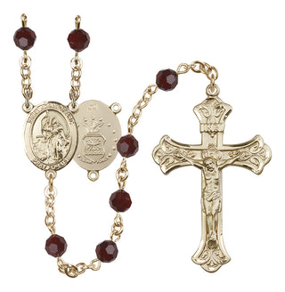 14 Karat Gold 6mm Austrian Crystal Saint Joan of Arc / Air Force Rosary in Garnet