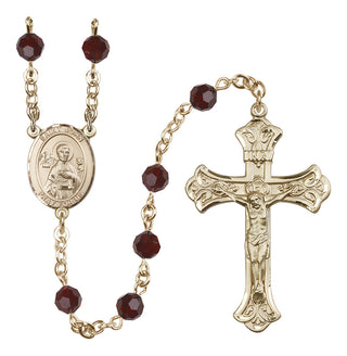 14 Karat Gold 6mm Austrian Crystal Saint John the Apostle Rosary in Garnet