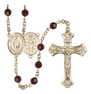 14 Karat Gold 6mm Austrian Crystal Virgen Milagrosa Rosary in Garnet