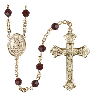 14 Karat Gold 6mm Austrian Crystal Virgen de la Divina Providencia Rosary in Garnet