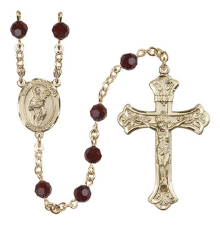 14 Karat Gold 6mm Austrian Crystal Saint Scholastica Rosary in Garnet