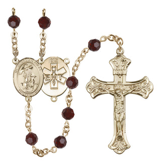 14 Karat Gold 6mm Austrian Crystal Guardian Angel / EMT Rosary in Garnet