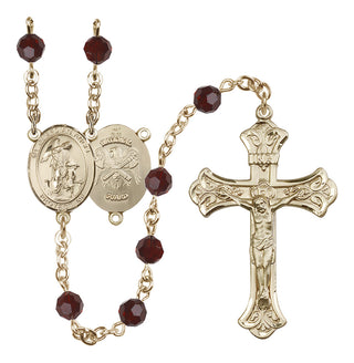 14 Karat Gold 6mm Austrian Crystal Guardian Angel / Nat'l Guard Rosary in Garnet