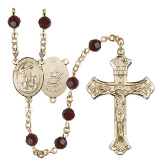 14 Karat Gold 6mm Austrian Crystal Guardian Angel / Navy Rosary in Garnet