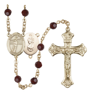 14 Karat Gold 6mm Austrian Crystal Saint Christopher/Volleyball Rosary in Garnet
