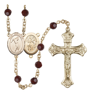 14 Karat Gold 6mm Austrian Crystal Saint Sebastian/Golf Rosary in Garnet