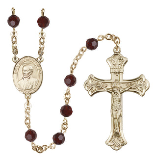 14 Karat Gold 6mm Austrian Crystal Saint Ignatius of Loyola Rosary in Garnet