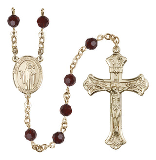 14 Karat Gold 6mm Austrian Crystal Saint Joseph the Worker Rosary in Garnet
