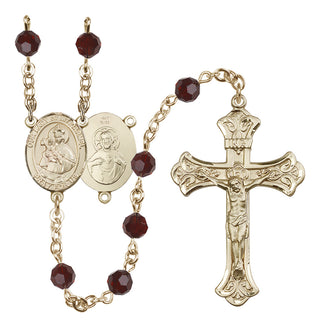 14 Karat Gold 6mm Austrian Crystal Our Lady of Mount Carmel Rosary in Garnet