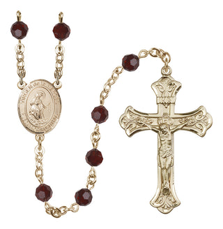 14 Karat Gold 6mm Austrian Crystal Virgen de la Merced Rosary in Garnet