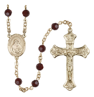 14 Karat Gold 6mm Austrian Crystal Saint Bede the Venerable Rosary in Garnet