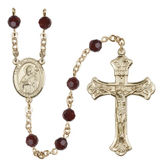 14 Karat Gold 6mm Austrian Crystal Saint Malachy O'More Rosary in Garnet