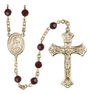 14 Karat Gold 6mm Austrian Crystal Immaculate Heart of Mary Rosary in Garnet
