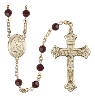 14 Karat Gold 6mm Austrian Crystal Saint John Licci Rosary in Garnet
