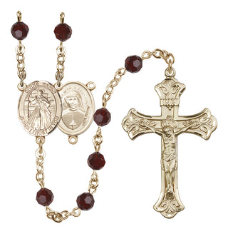 14 Karat Gold 6mm Austrian Crystal Divine Mercy Rosary in Garnet