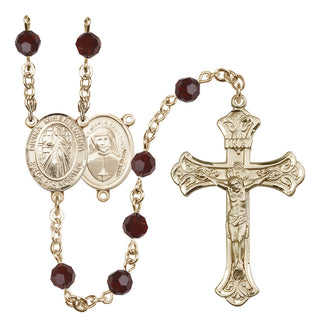 14 Karat Gold 6mm Austrian Crystal Divina Misericordia Rosary in Garnet