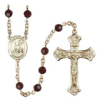 14 Karat Gold 6mm Austrian Crystal Saint Honorius of Amiens Rosary in Garnet
