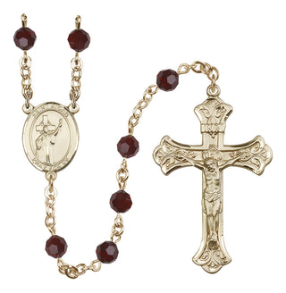 14 Karat Gold 6mm Austrian Crystal Saint Aidan of Lindesfarne Rosary in Garnet