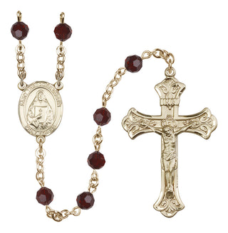 14 Karat Gold 6mm Austrian Crystal Saint Theodora Rosary in Garnet