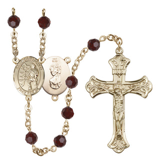 14 Karat Gold 6mm Austrian Crystal Saint Christopher / Karate Rosary in Garnet