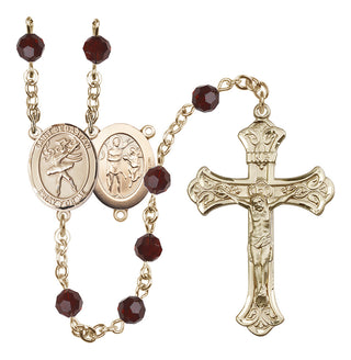 14 Karat Gold 6mm Austrian Crystal Saint Sebastian / Dance Rosary in Garnet