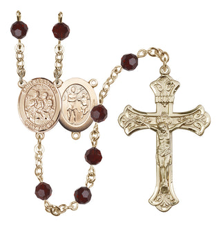 14 Karat Gold 6mm Austrian Crystal Saint Sebastian / Choir Rosary in Garnet