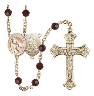 14 Karat Gold 6mm Austrian Crystal Guardian Angel/Football Rosary in Garnet