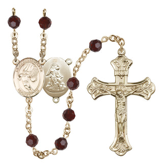 14 Karat Gold 6mm Austrian Crystal Guardian Angel/Basketball Rosary in Garnet