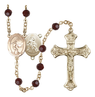 14 Karat Gold 6mm Austrian Crystal Guardian Angel/Soccer Rosary in Garnet