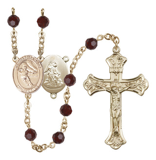 14 Karat Gold 6mm Austrian Crystal Guardian Angel/Hockey Rosary in Garnet