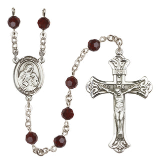 Sterling Silver 6mm Austrian Crystal Saint Ann Rosary in Garnet