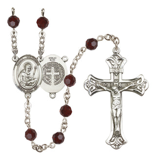 Sterling Silver 6mm Austrian Crystal Saint Benedict Rosary in Garnet