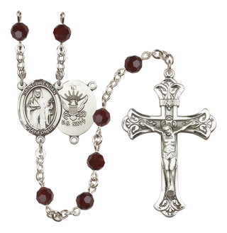 Sterling Silver 6mm Austrian Crystal Saint Brendan the Navigator/Navy Rosary in Garnet